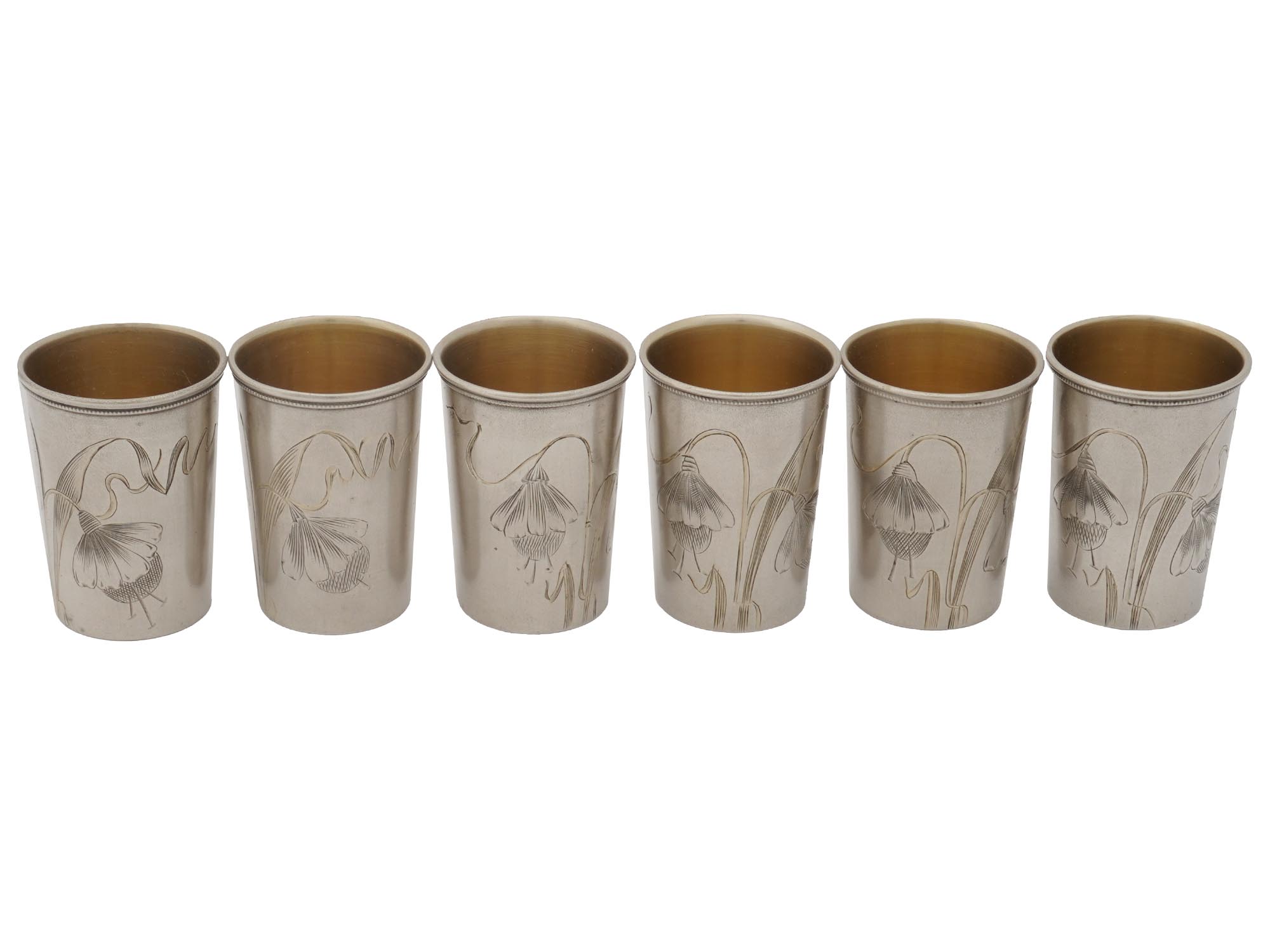 SET OF RUSSIAN SILVER WINEGLASSES WITH ENGRAVING PIC-0